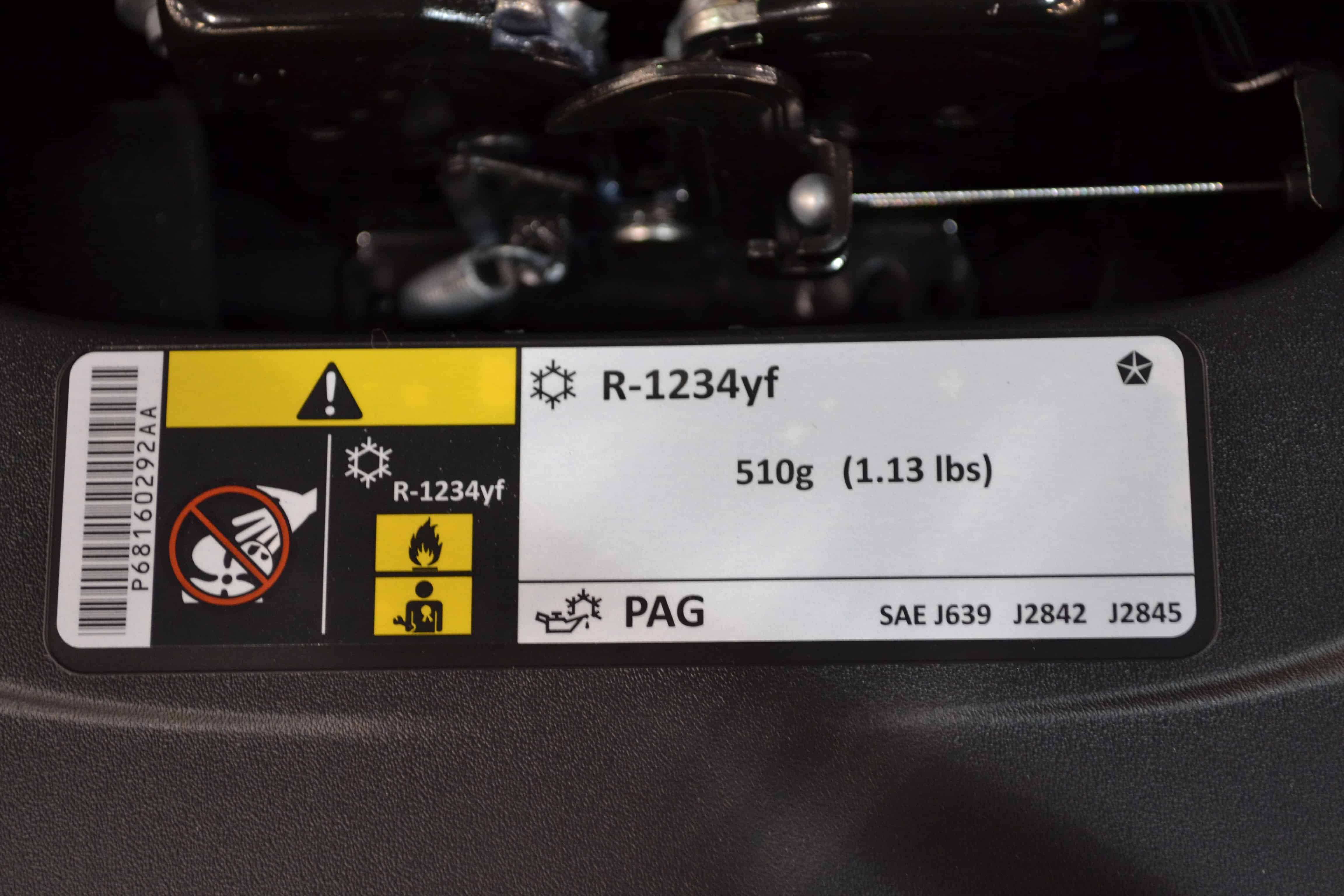 R-1234yf label in a new car